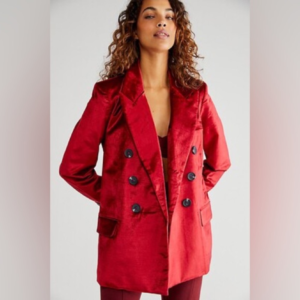 Free People Crimson Double-Breasted Blazer